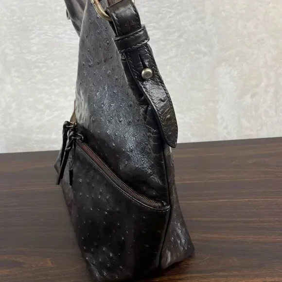 Vtg Dooney and Bourke Purse Shoulder Bag Brown Ostrich Leather - Picture 2 of 15